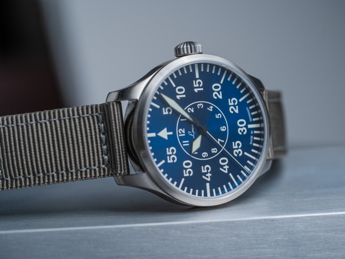 Laco Pilot Watches BASIC Aachen Blaue Stunde 42 Blue Dial Grey Nylon Strap 862101.2