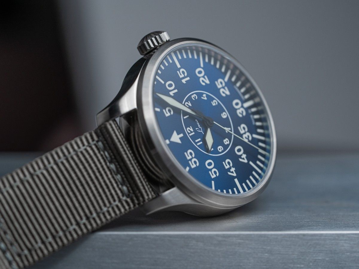 Laco Pilot Watches BASIC Aachen Blaue Stunde 42 Blue Dial Grey Nylon Strap 862101.2