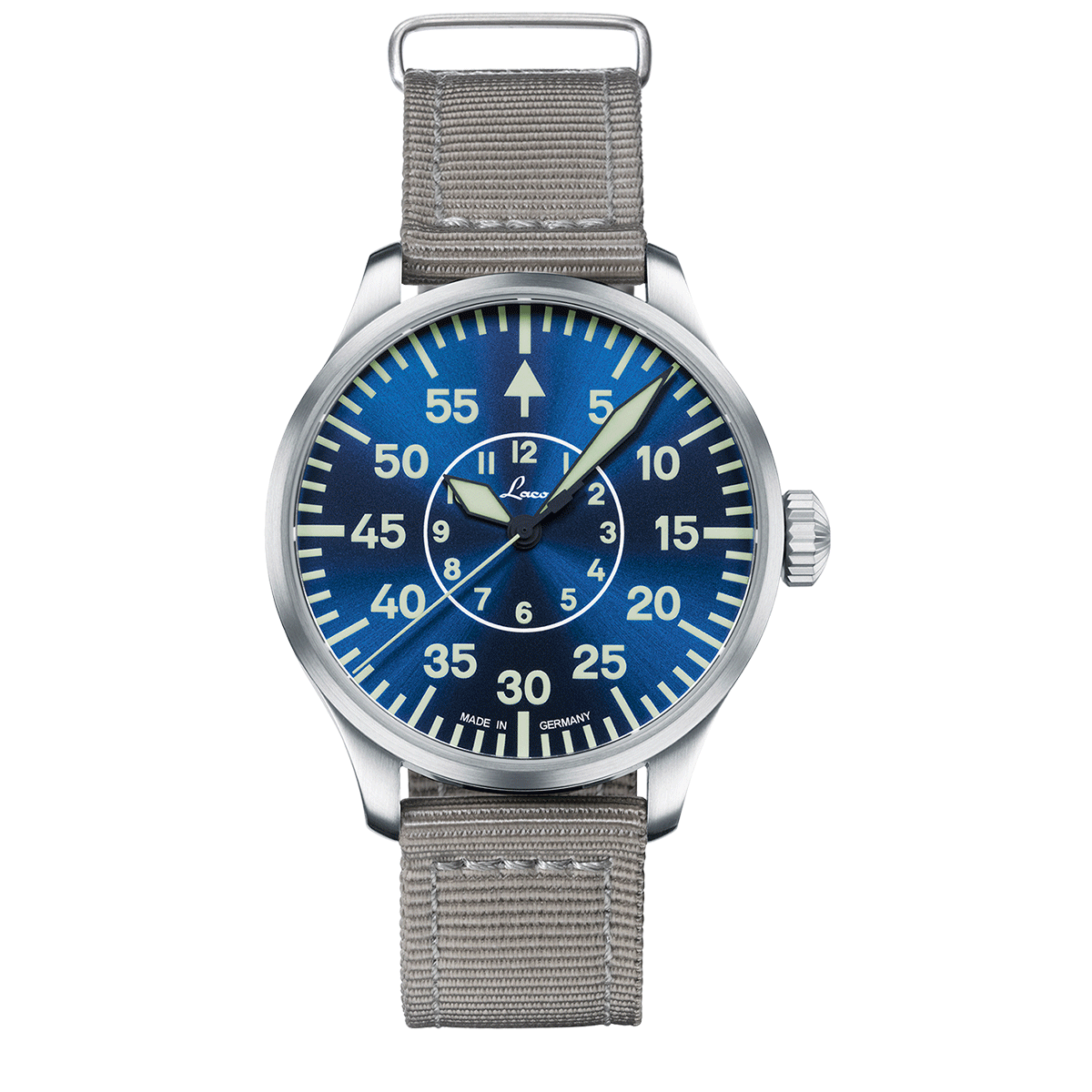 Laco Pilot Watches BASIC Aachen Blaue Stunde 42 Blue Dial Grey Nylon Strap 862101.2