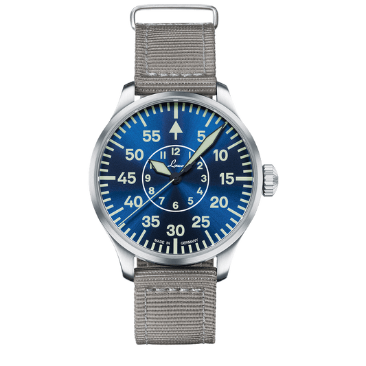 Laco Pilot Watches BASIC Aachen Blaue Stunde 42 Blue Dial Grey Nylon Strap 862101.2