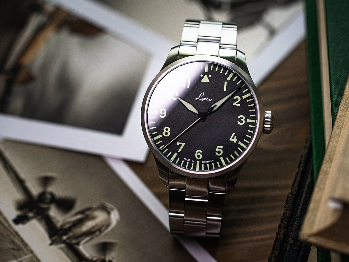 Laco Pilot Watches BASIC Augsburg 39 MB Automatic Black Dial Stainless Steel Bracelet 862140