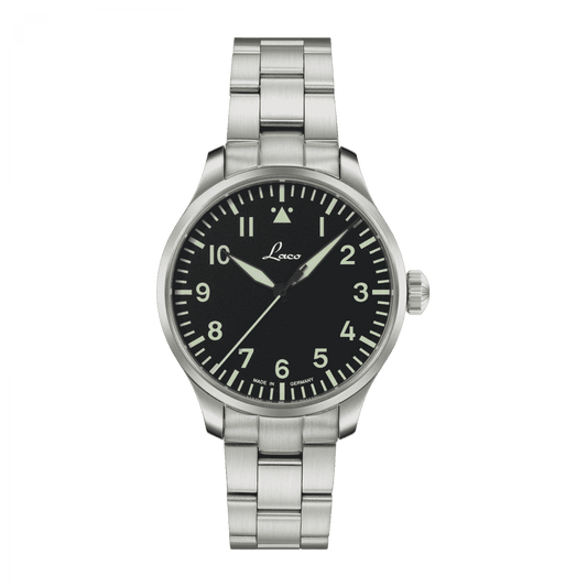Laco Pilot Watches BASIC Augsburg 39 MB Automatic Black Dial Stainless Steel Bracelet 862140
