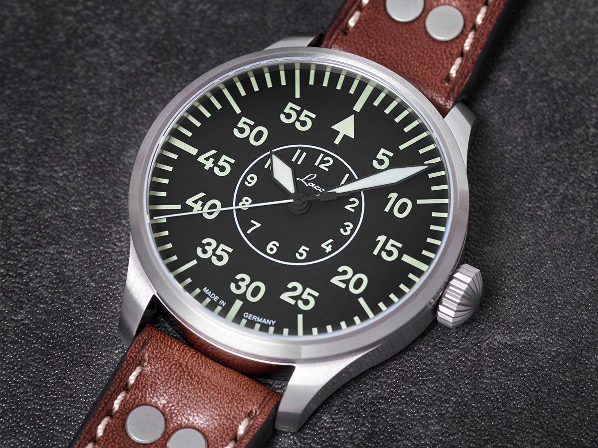 Laco Pilot Watches Basic Aachen 39 Black B Dial Brown Leather Strap 861990