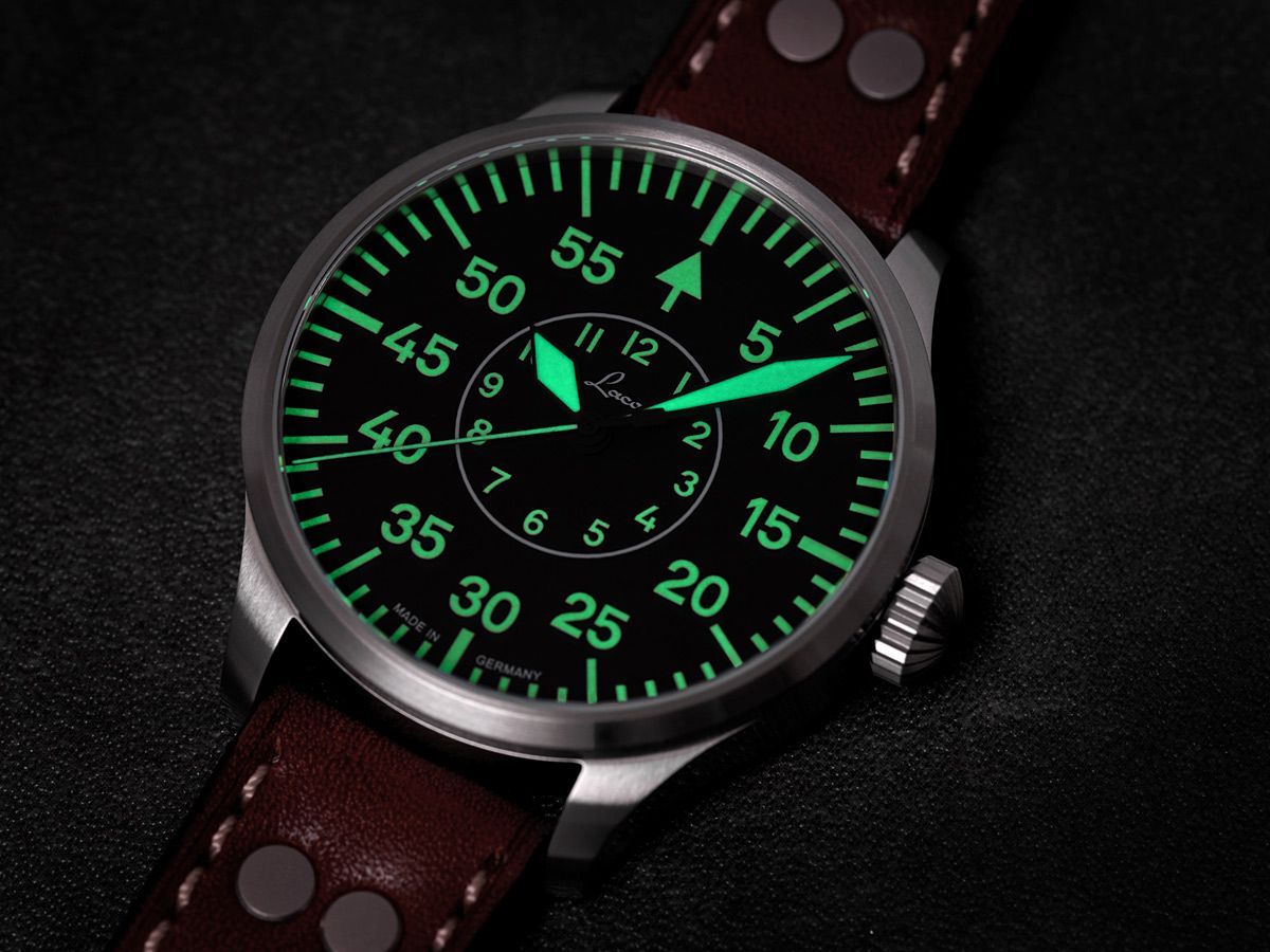 Laco Pilot Watches Basic Aachen 39 Black B Dial Brown Leather Strap 861990
