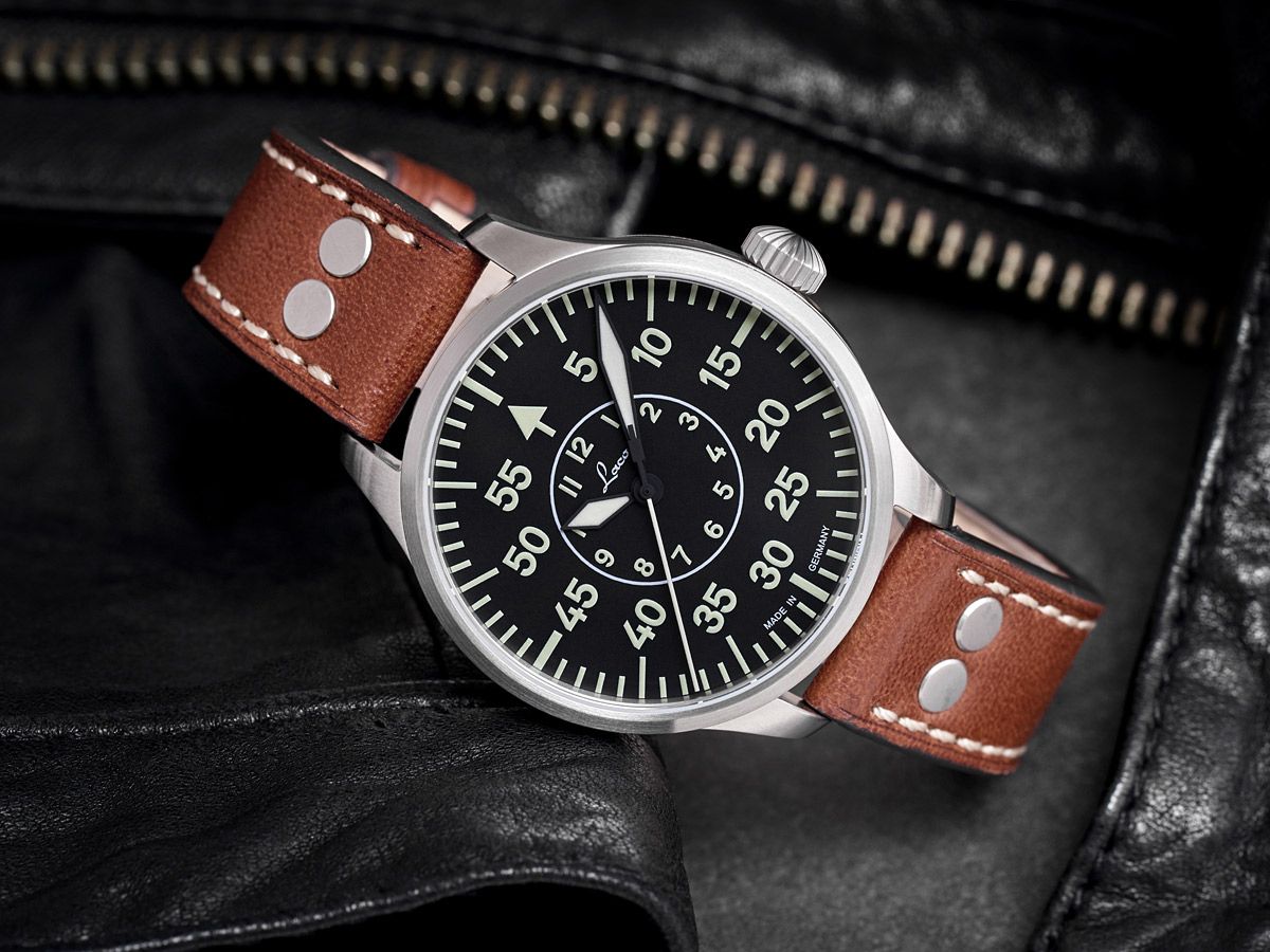 Laco Pilot Watches Basic Aachen 39 Black B Dial Brown Leather Strap 861990