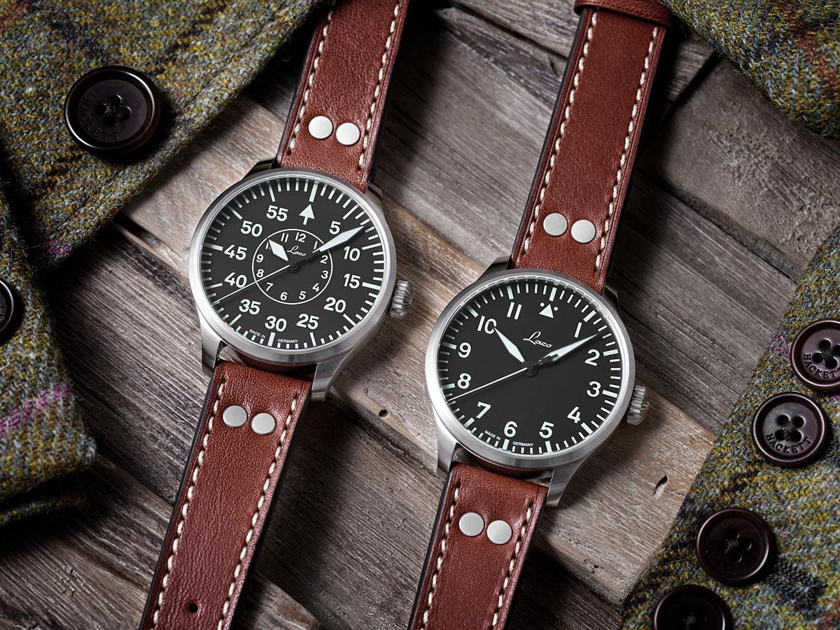 Laco Pilot Watches Basic Aachen 39 Black B Dial Brown Leather Strap 861990