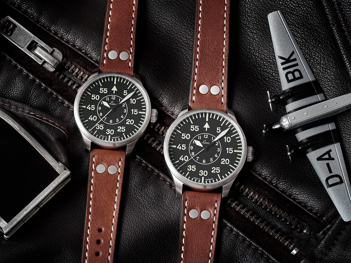 Laco Pilot Watches Basic Aachen 39 Black B Dial Brown Leather Strap 861990