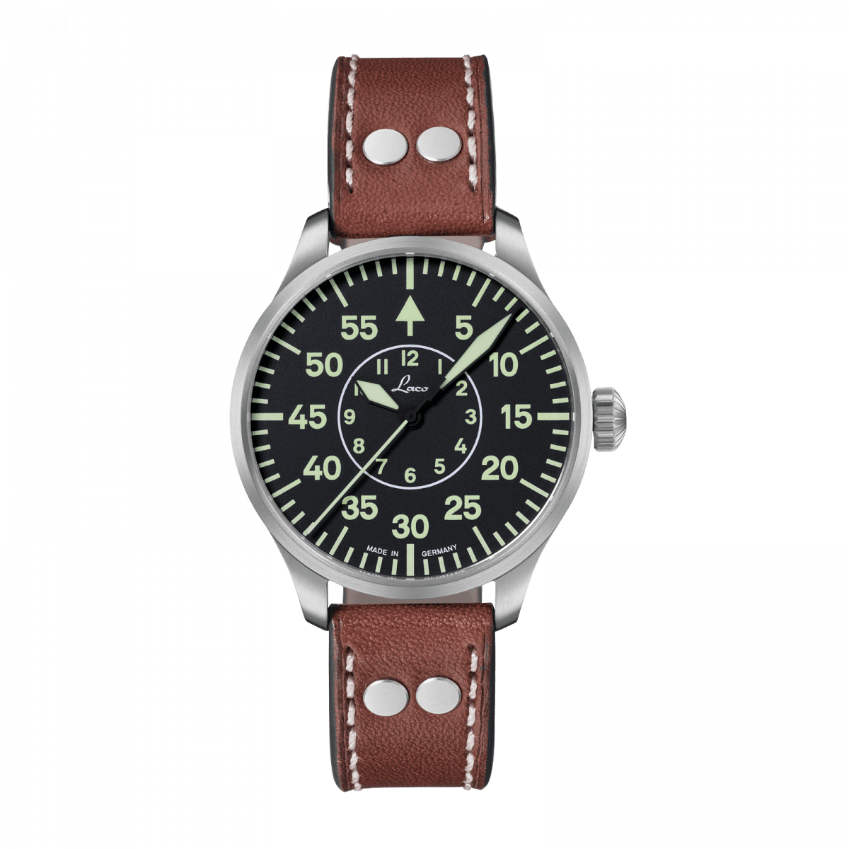 Laco Pilot Watches Basic Aachen 39 Black B Dial Brown Leather Strap 861990