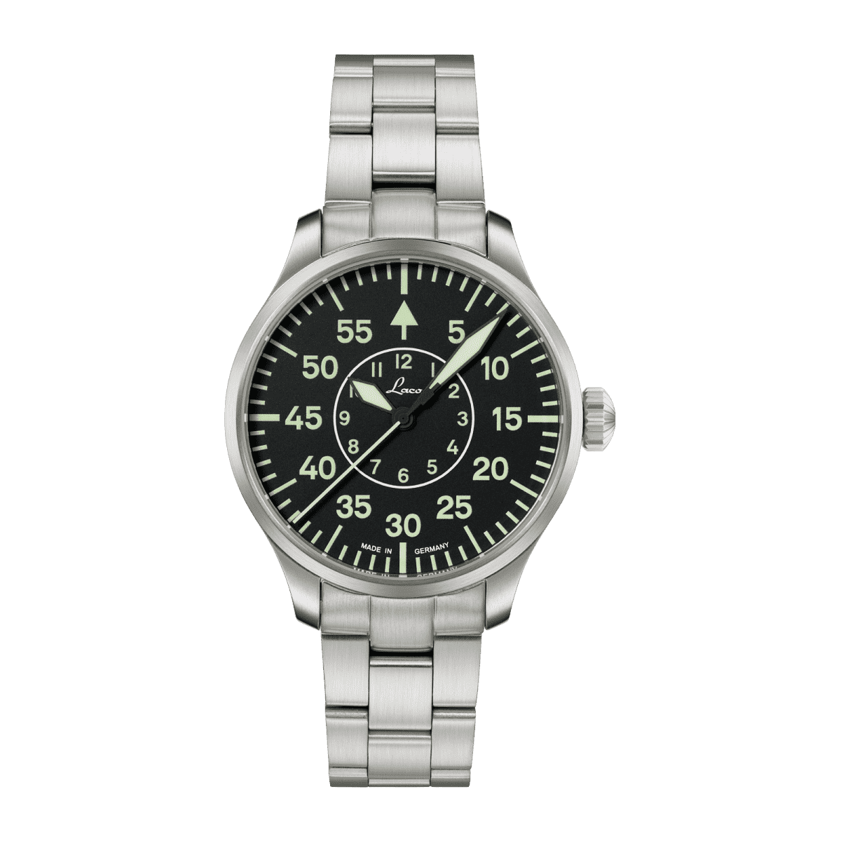 Laco Pilot Watches BASIC Aachen 39 MB Black B Dial Steel Bracelet 862139