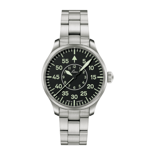 Laco Pilot Watches BASIC Aachen 39 MB Black B Dial Steel Bracelet 862139