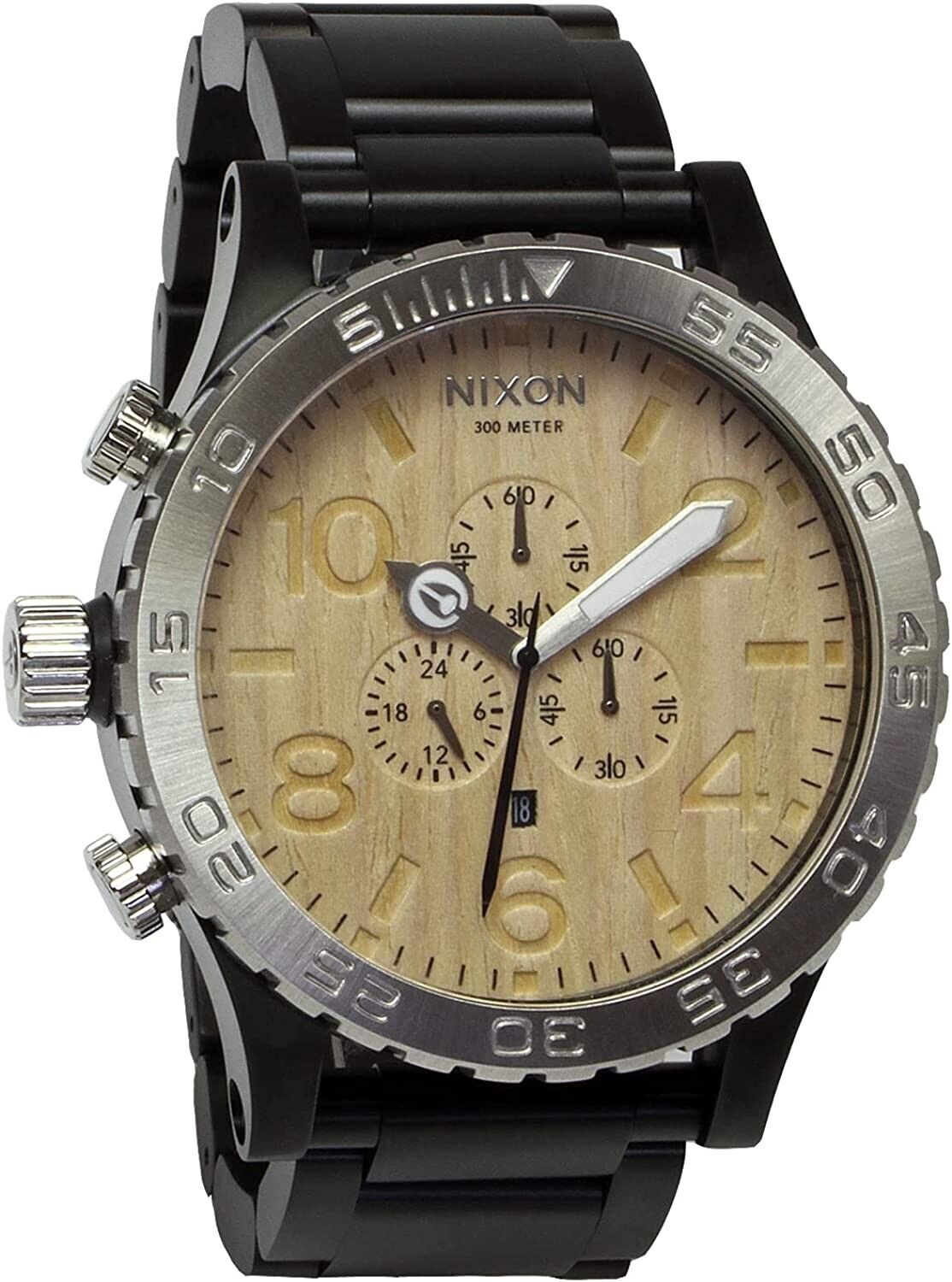 NIXON 51-30 Chrono Steel Matte Black/ Light Wood Dial  A083-630-00