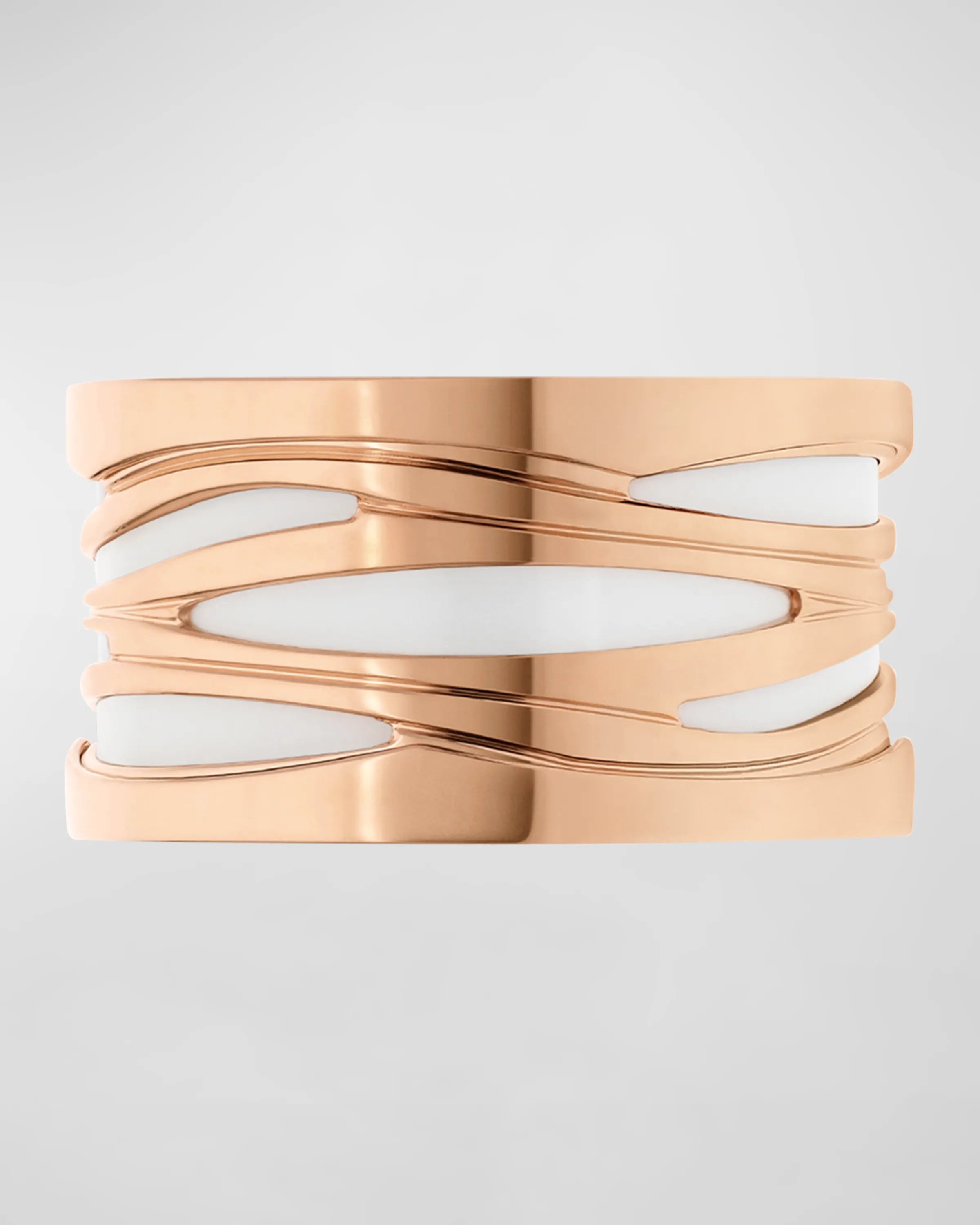 BULGARI B.Zero1 18k Rose Gold 4-Band Ring with White Ceramic, EU