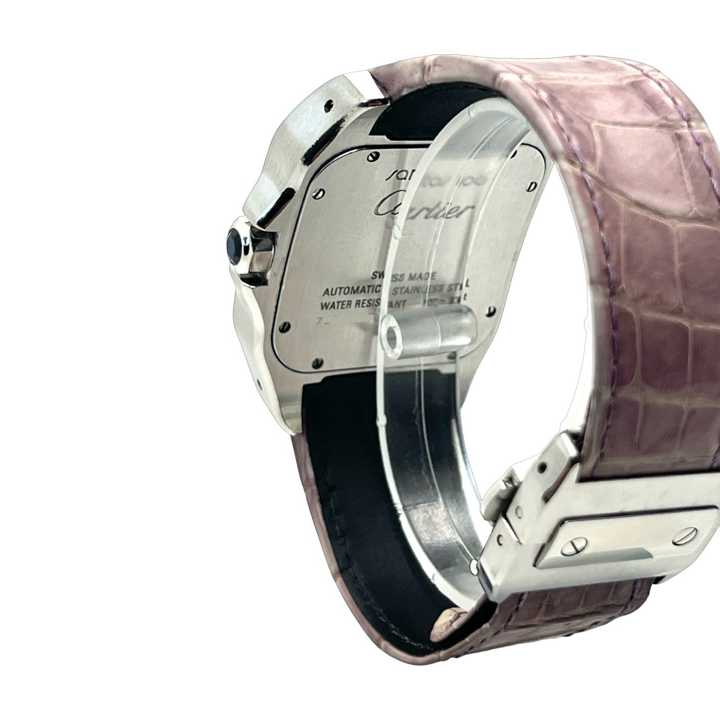 Cartier Santos 100 XL Automatic White Dial Stainless Steel Pink Strap 2656