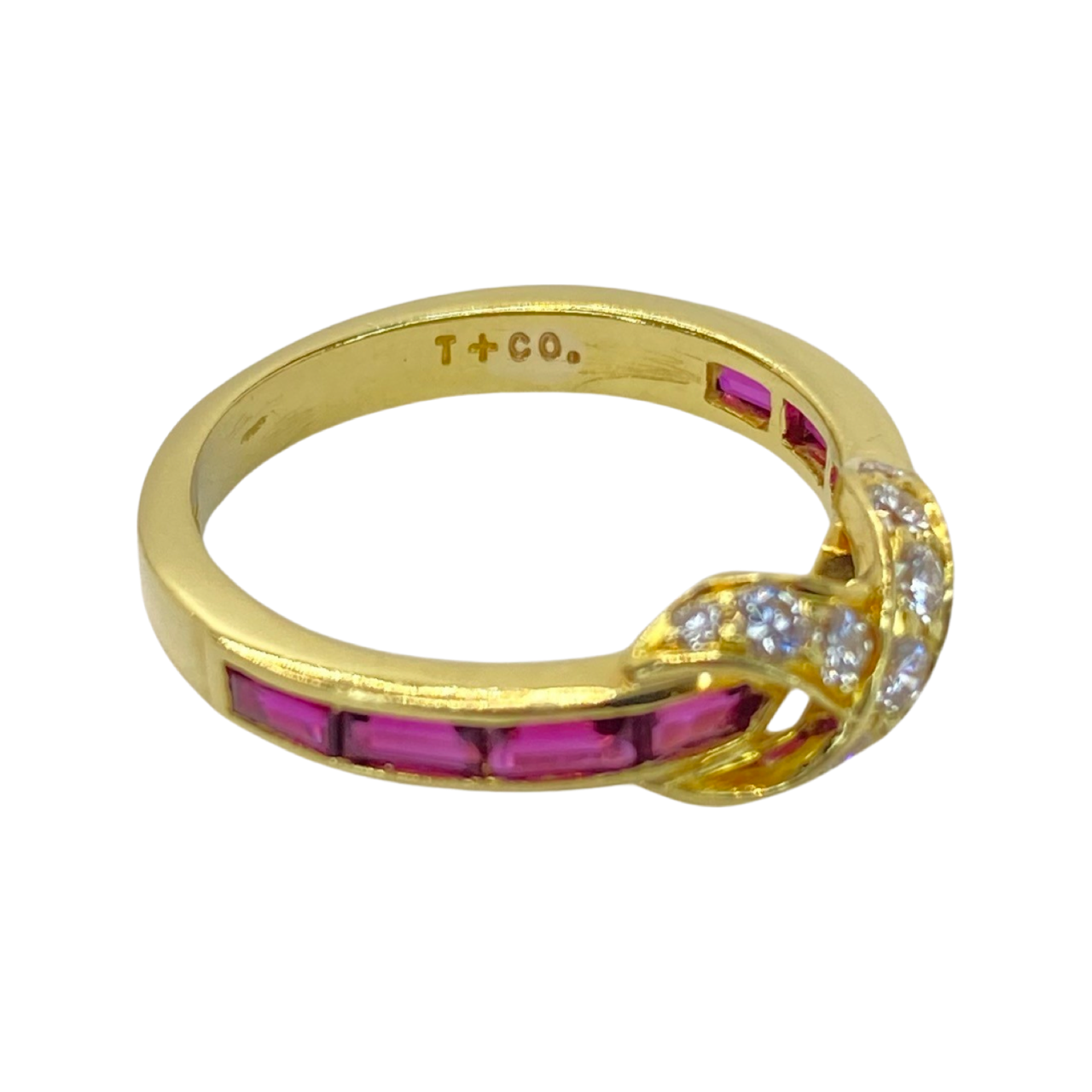 Estate Jewelry 18K Yellow Gold Tiffany & Co "X" Diamond and Ruby Ring