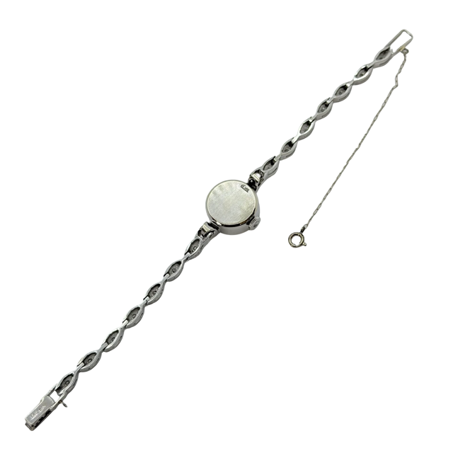Rolex Vintage Ladies 14K White Gold Cocktail Watch Manual Winding Silver Dial Diamonds on the Bracelet