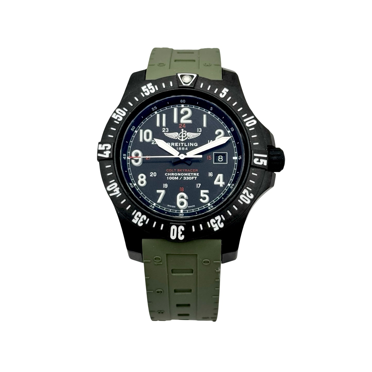 Breitling Colt Skyracer SuperQuartz Black Dial Green Strap Ref X74320E4/BF87-298S