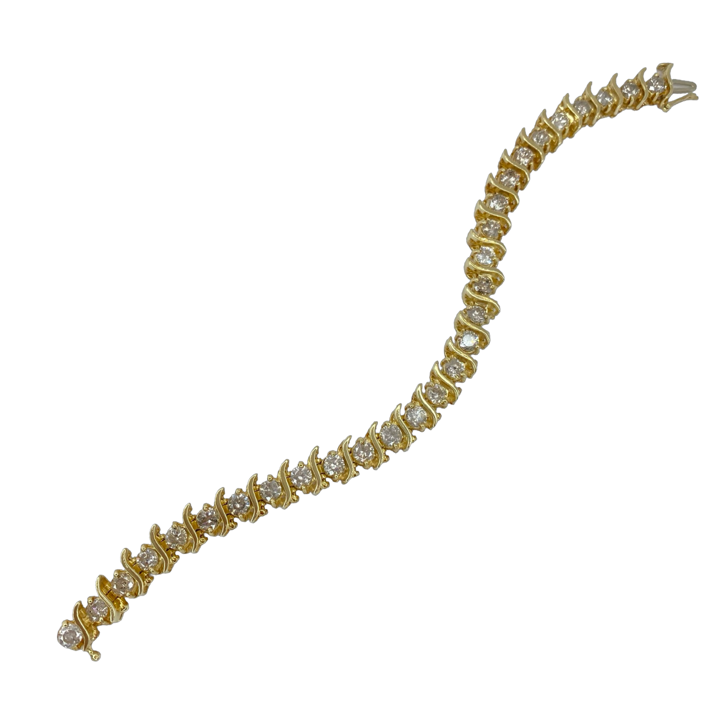 Estate Jewelry 10K Yellow Gold 7.00 Carats Diamond  "S" Tennis Bracelet