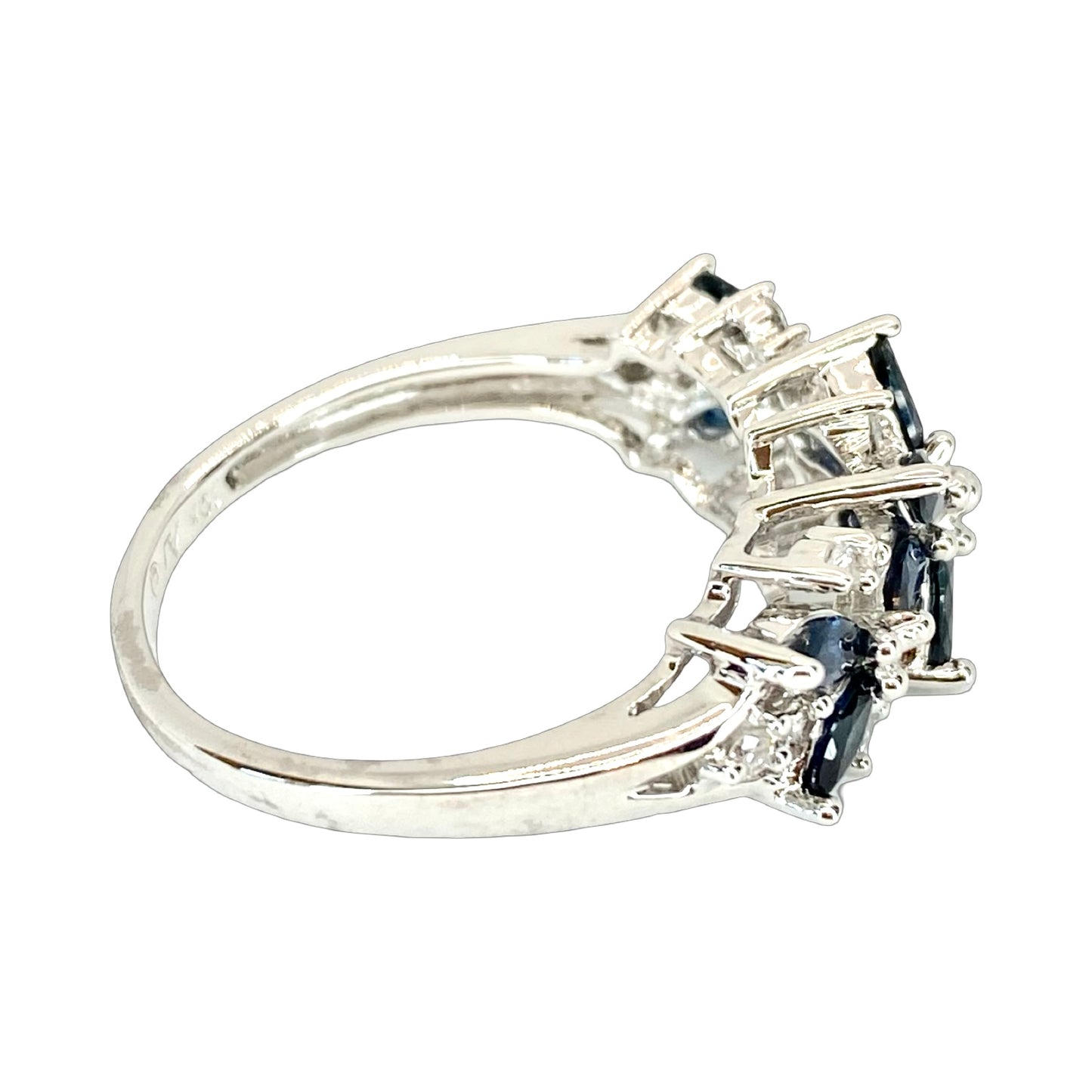 10K White Gold Marquise Blue Sapphires and Diamond Ring