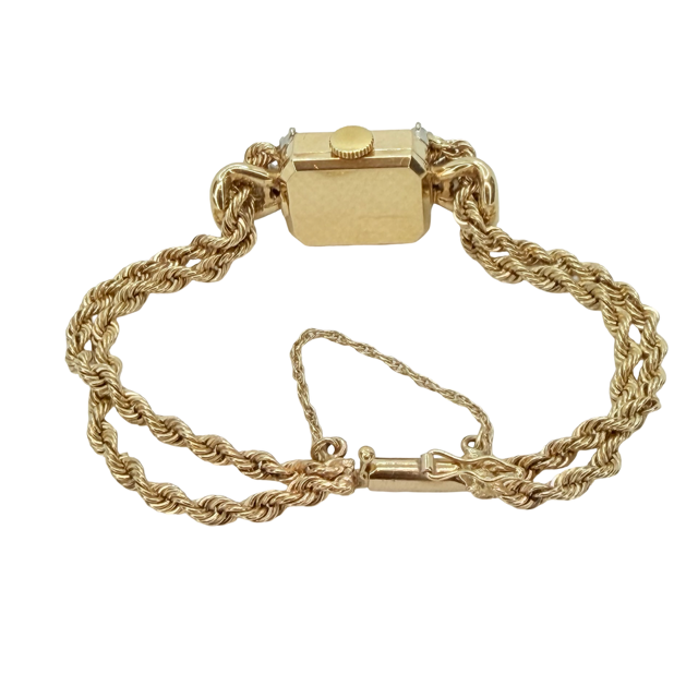Rolex Ladies 14K Yellow Gold Silver Dial Double Rope Chain Bracelet