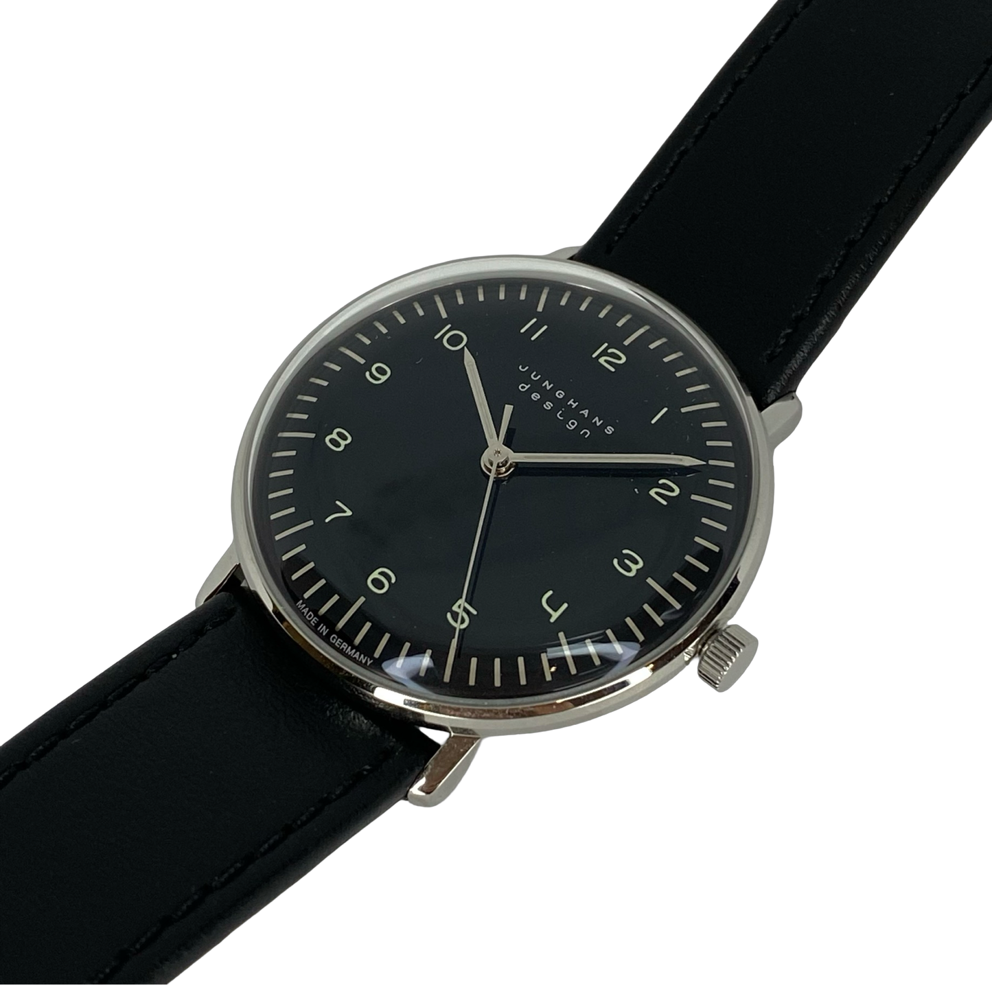 Junghans Max Bill Handaufzug 34mm Black Dial on Black Leather Strap 27/3702.02