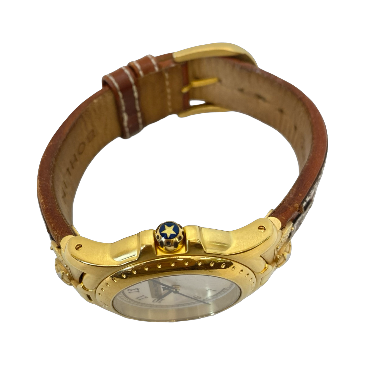 Michel Jordi Spirit of the West Quartz Gold Tone  Brown Leather Strap 8100