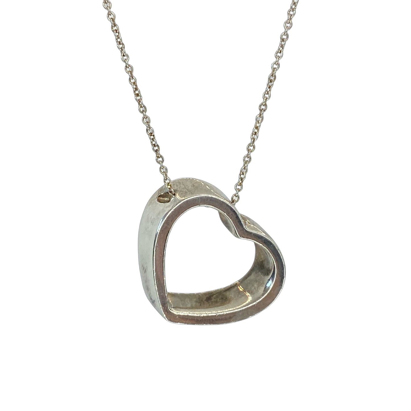 Estate Jewelry Tiffany & Co 925 Silver Geometric Open Heart Necklace