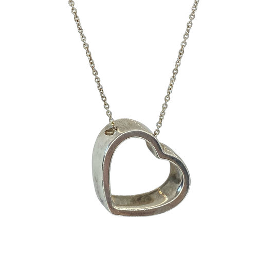 Estate Jewelry Tiffany & Co 925 Silver Geometric Open Heart Necklace