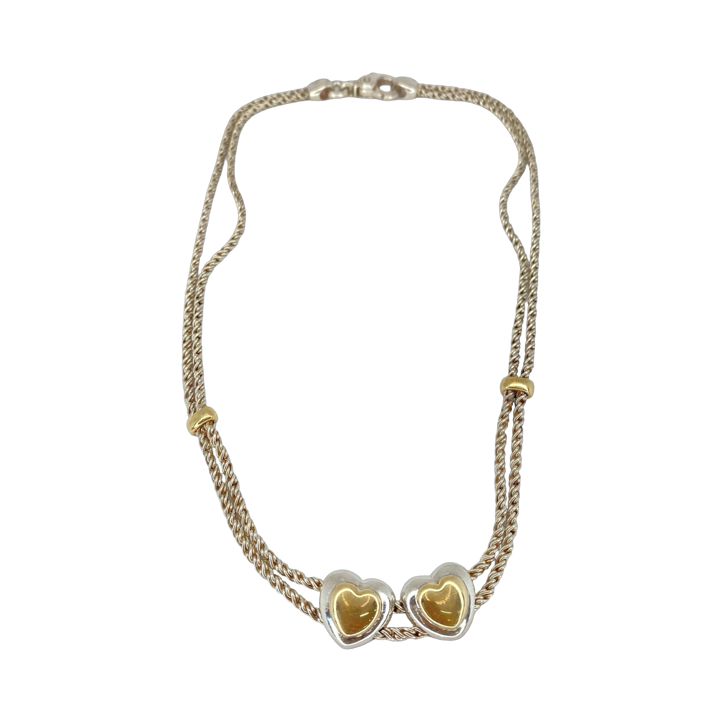 Estate Jewelry Tiffany & Co. Sterling Silver and 18K Yellow Gold Double Slide Hearts Necklace