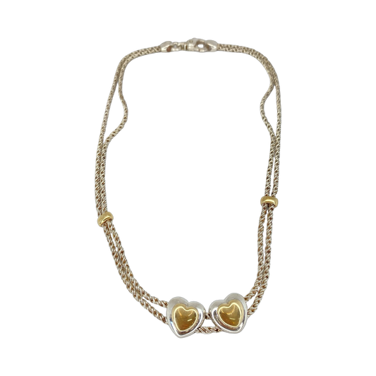 Estate Jewelry Tiffany & Co. Sterling Silver and 18K Yellow Gold Double Slide Hearts Necklace