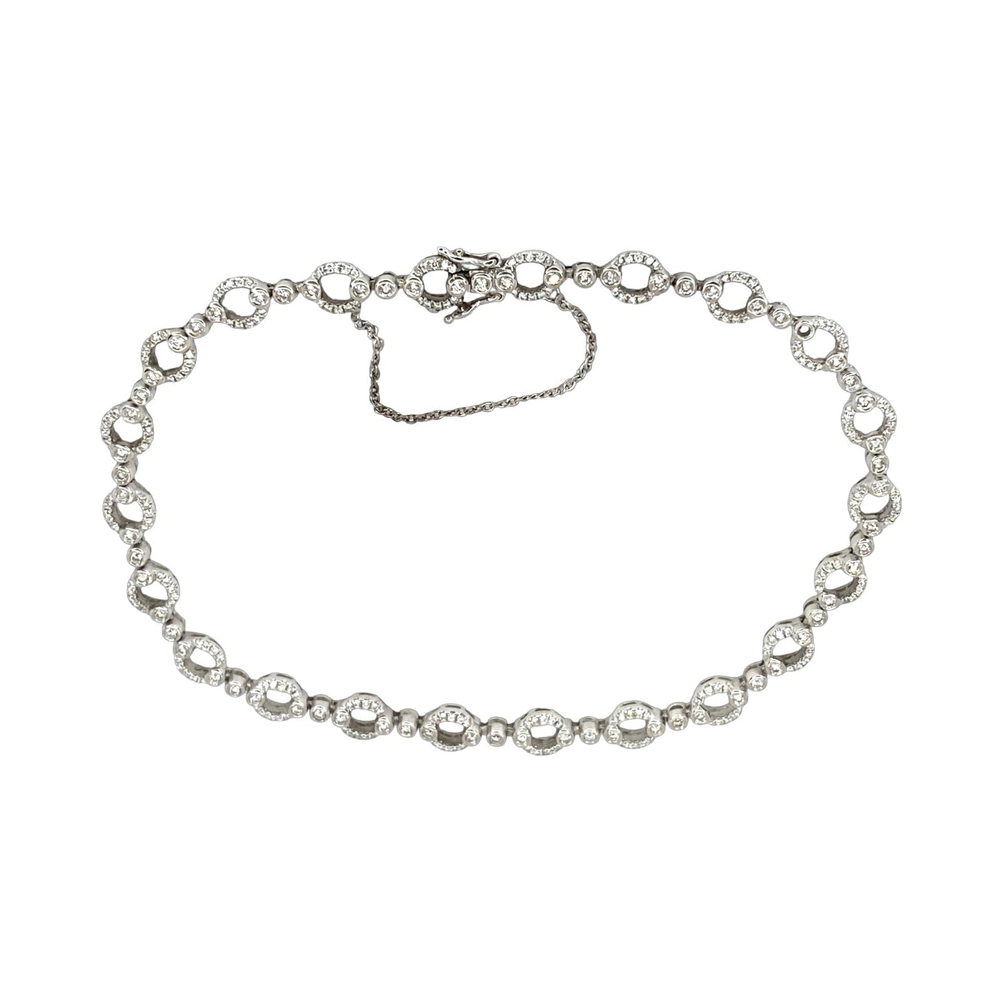 18K White Gold Diamond Open Circle Link Bracelet 0.85 Carat