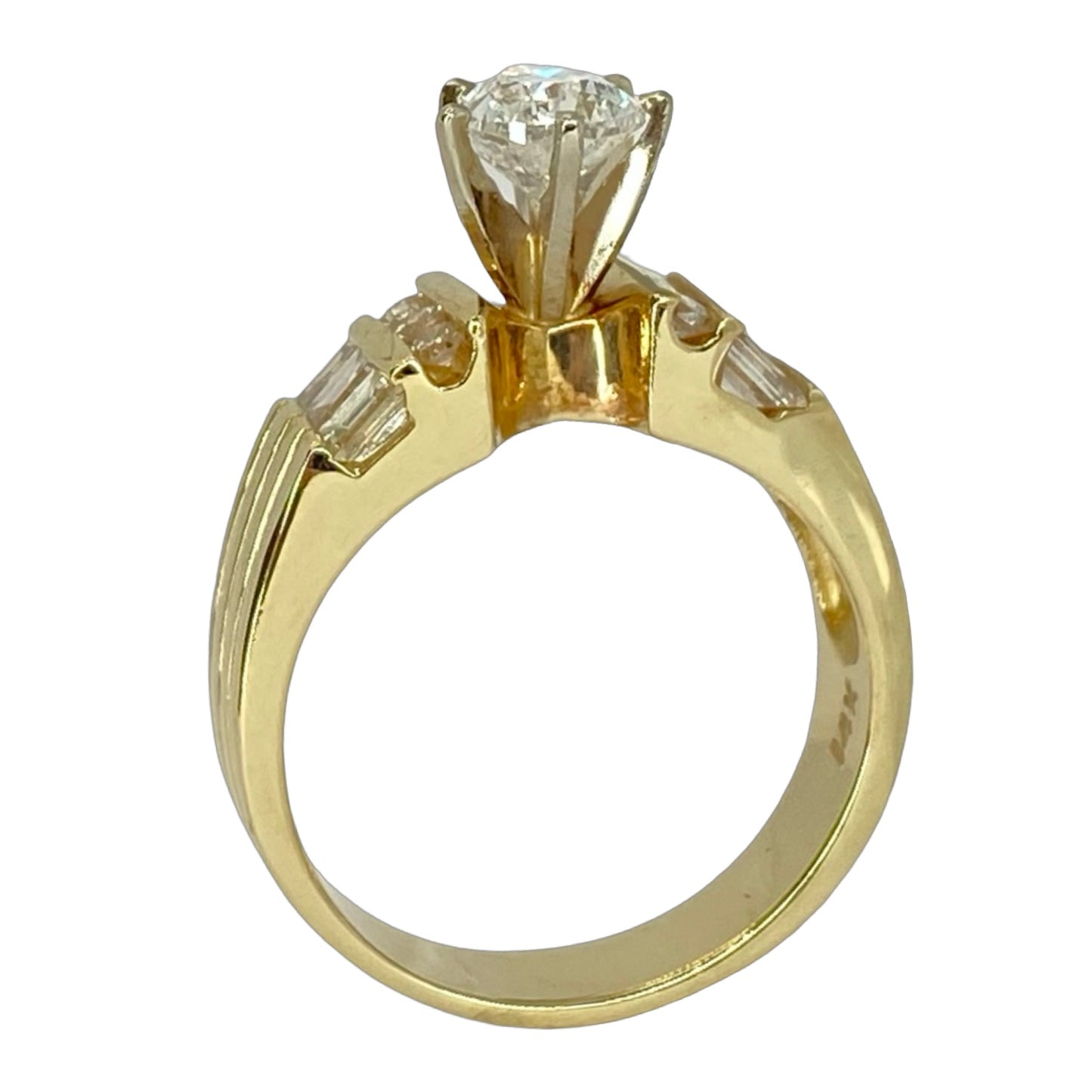 Estate Jewelry 14K Gold Pear Diamond Ring 0.75 Carat and 0.30 Carat Baguettes