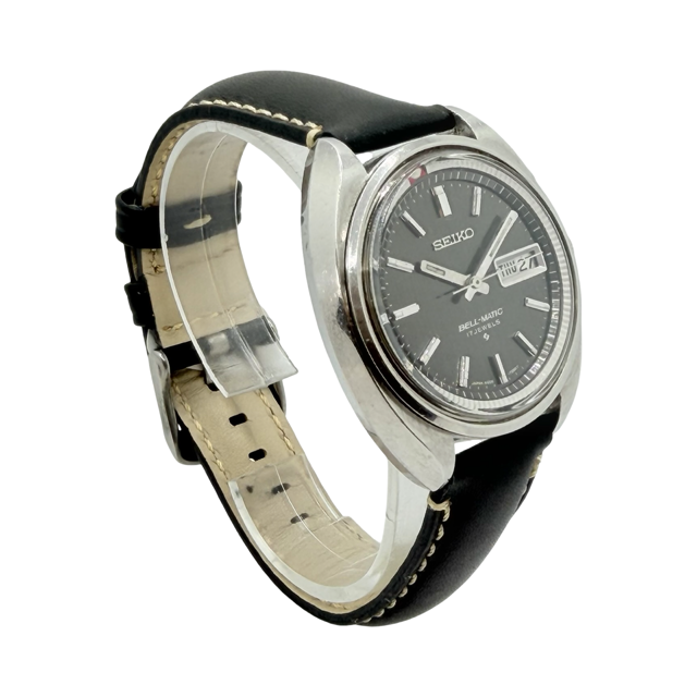 Seiko Bell-Matic Alarm Day Date Steel Case Black Leather 4006-7000 C.1969
