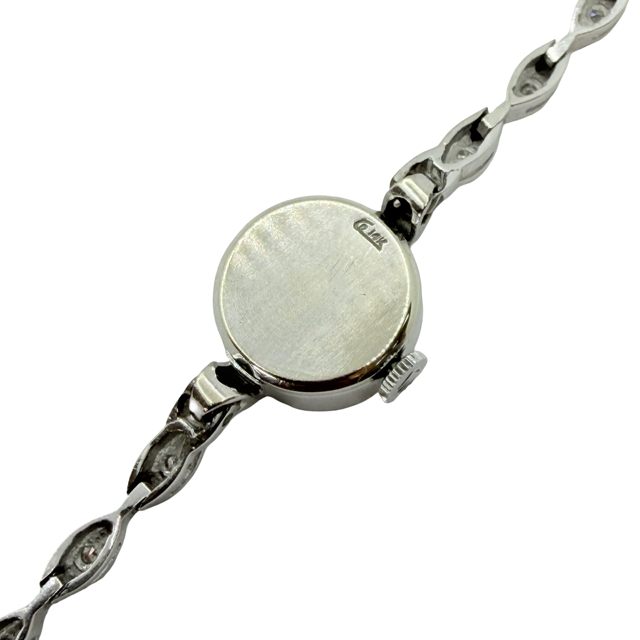 Rolex Vintage Ladies 14K White Gold Cocktail Watch Manual Winding Silver Dial Diamonds on the Bracelet