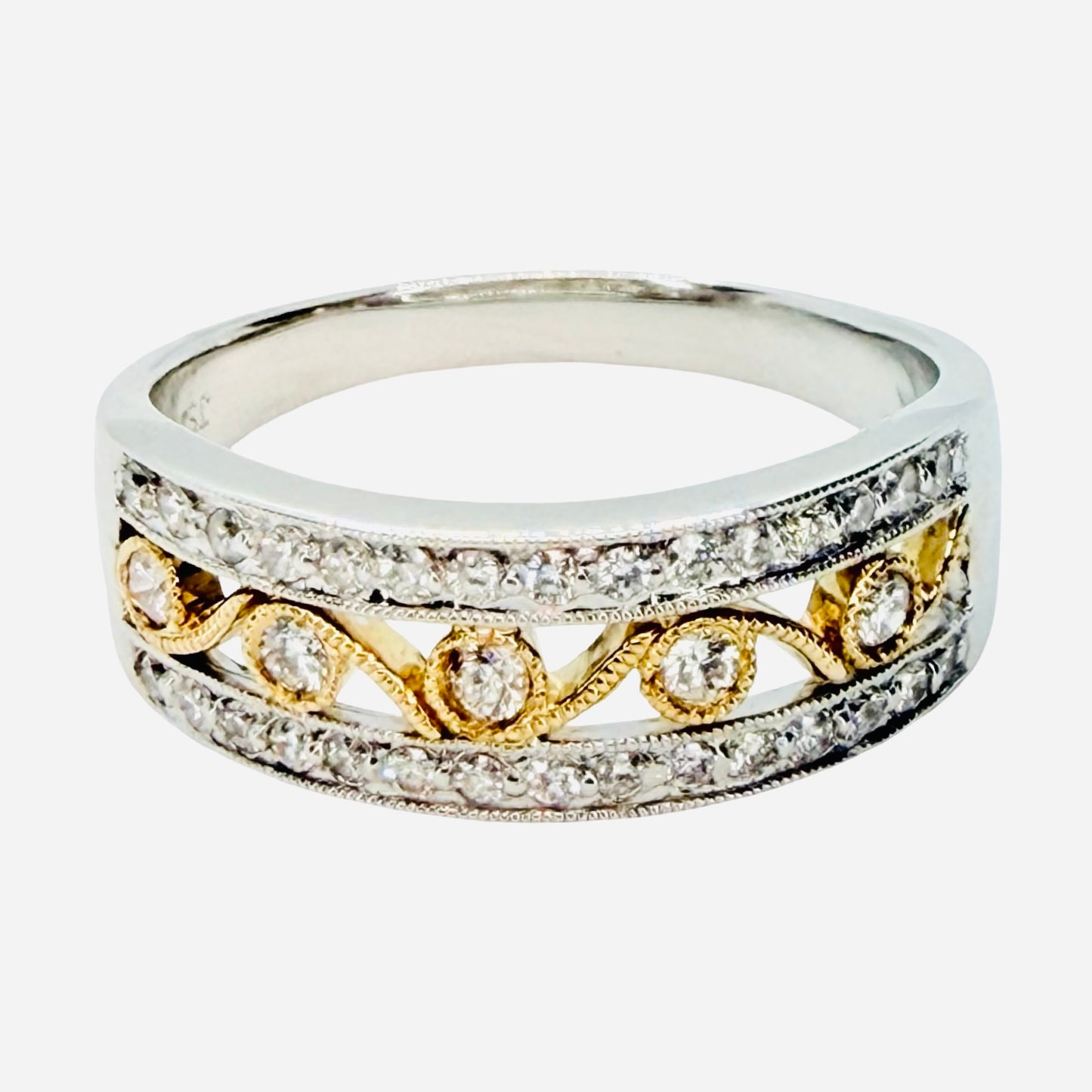 14K White Gold/ Yellow Gold Diamond Band Ring 0.75 Carat