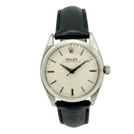 Rolex Oyster Perpetual 34mm White Dial Black Leather Strap Ref.6564 C.1957