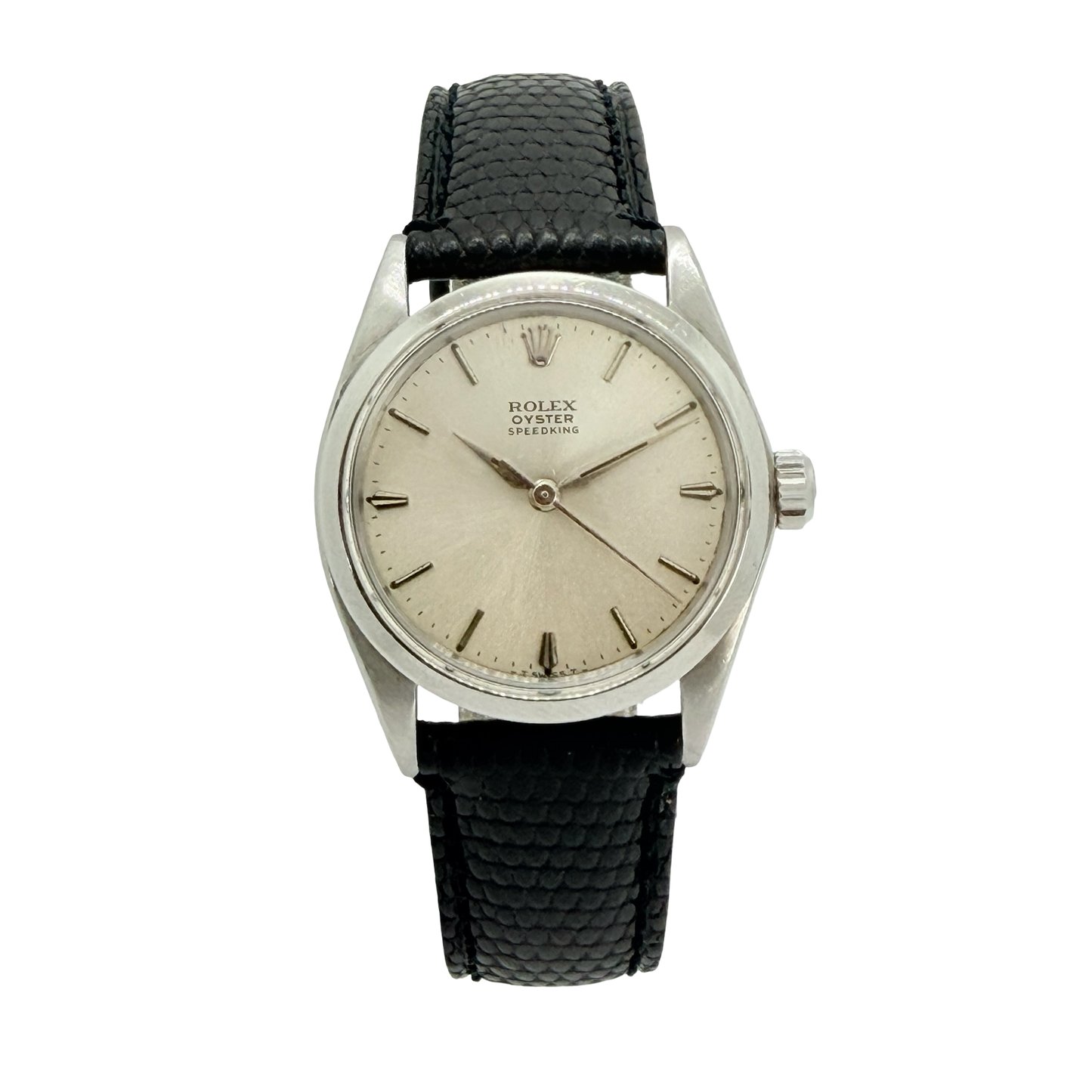 Rolex Oyster Speedking 30mm Silver Sunburt Dial Black Leather Strap Ref. 6430 C.1965