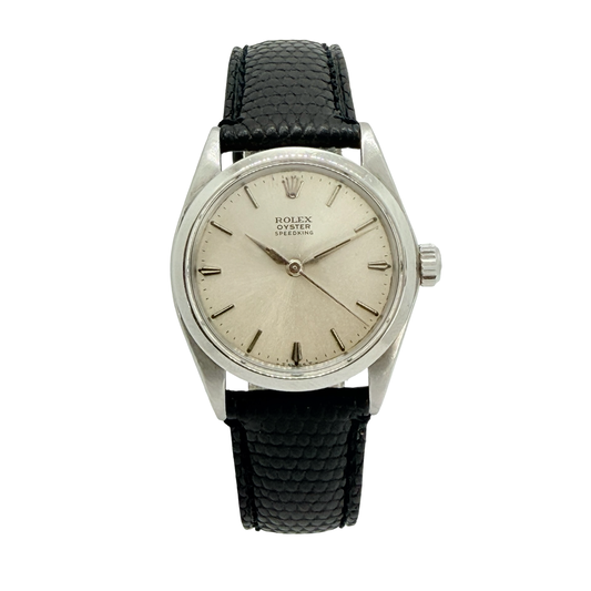 Rolex Oyster Speedking 30mm Silver Sunburt Dial Black Leather Strap Ref. 6430 C.1965
