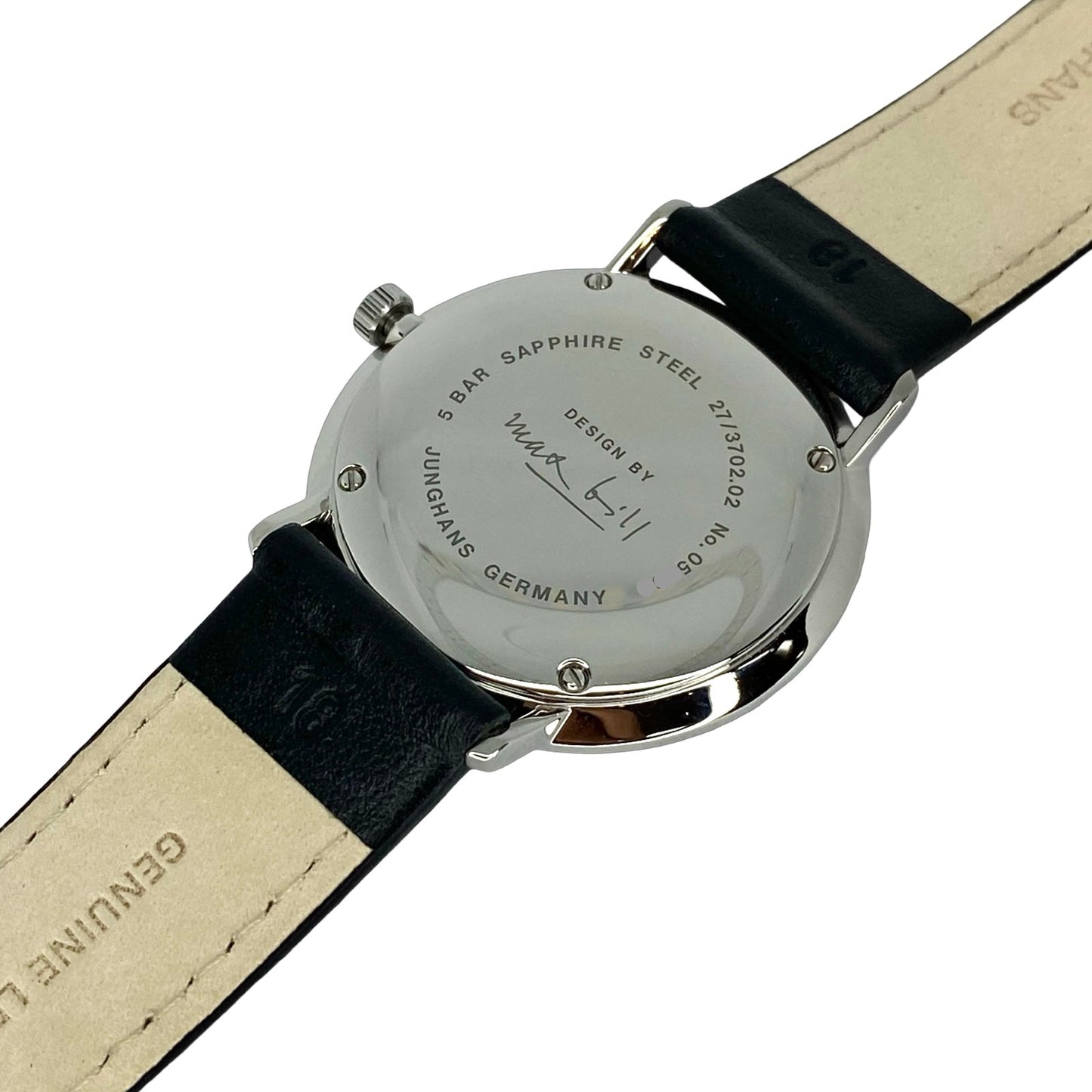 Junghans Max Bill Handaufzug 34mm Black Dial on Black Leather Strap 27/3702.02