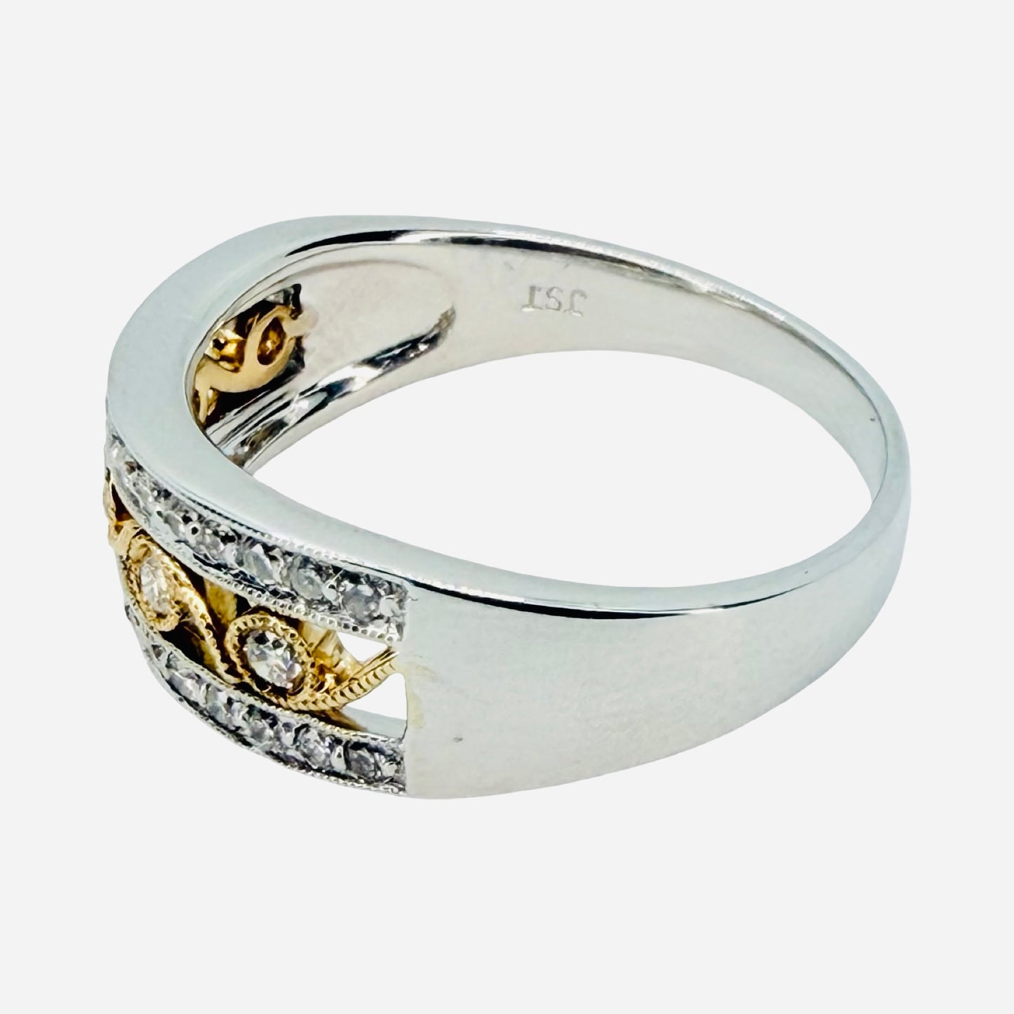 14K White Gold/ Yellow Gold Diamond Band Ring 0.75 Carat