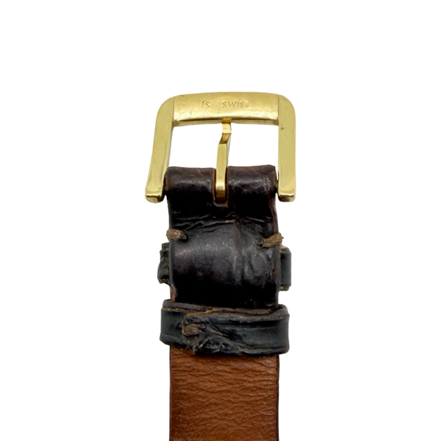 Omega De Ville Quartz 23mm 18K Yellow Gold Case Champagne Dial Brown Croco Strap 595.3111.1