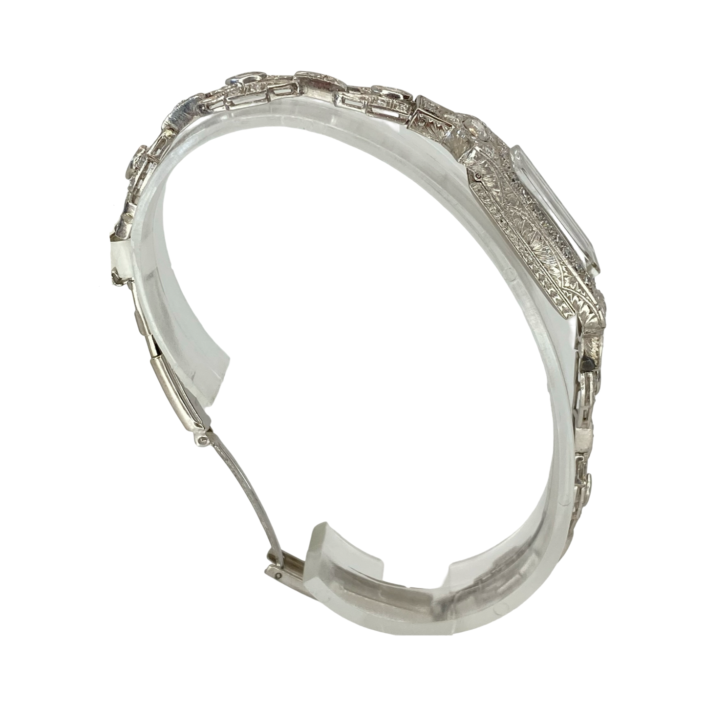 Vintage Ladies Platinum and 3.00 Carats Diamond Art Deco Manual Wind Watch