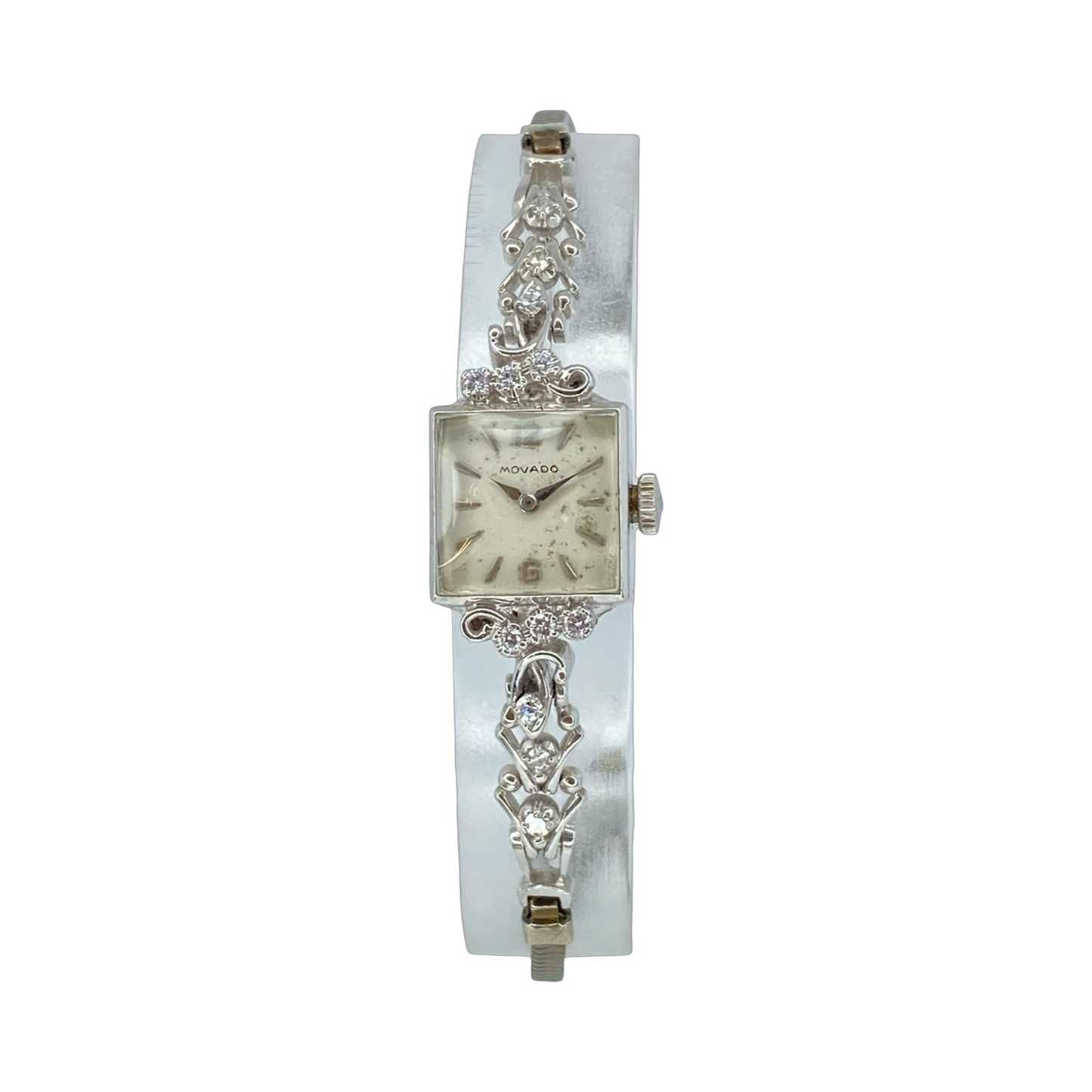 Vintage Movado 14K White Gold Cocktail Watch with Diamonds Manual Wind