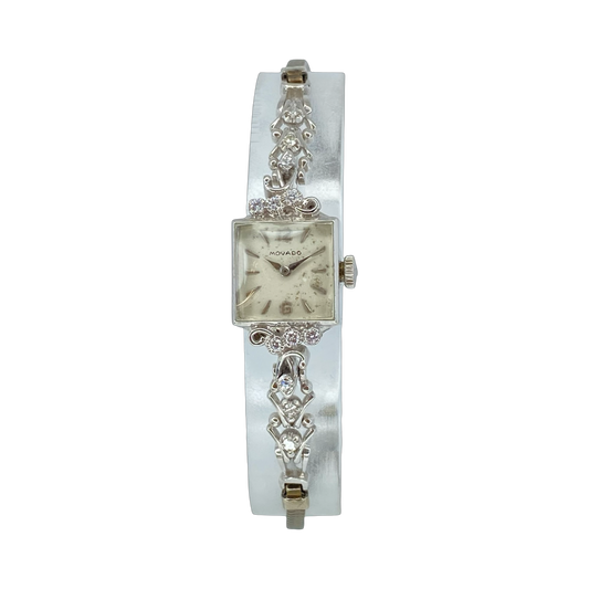 Vintage Movado 14K White Gold Cocktail Watch with Diamonds Manual Wind