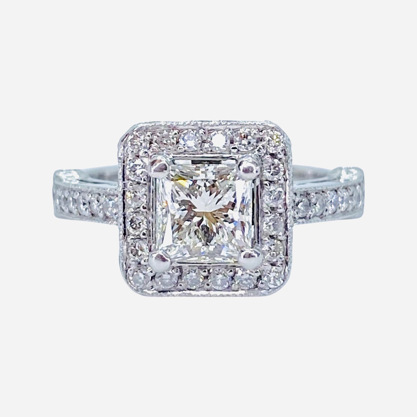 Platinum Princess Cut Diamond Halo Ring