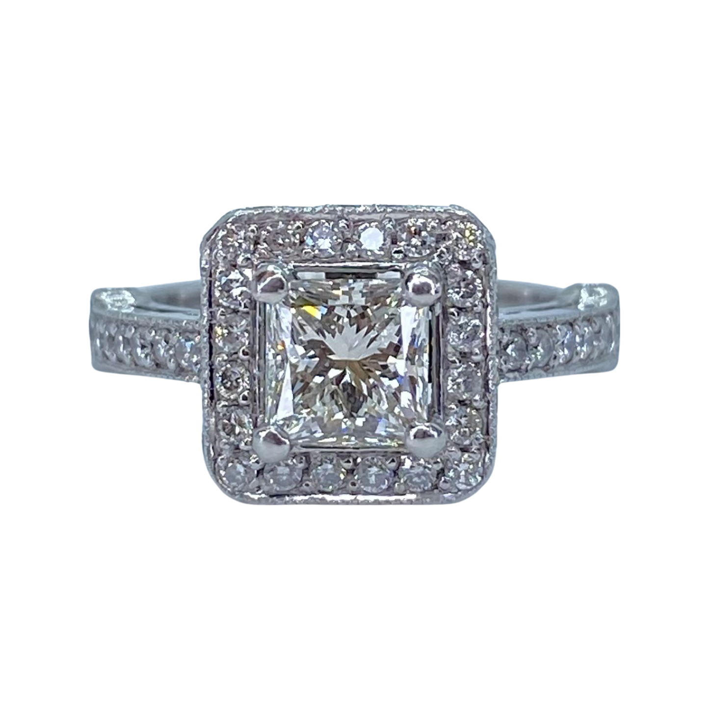 Platinum Princess Cut Diamond Halo Ring