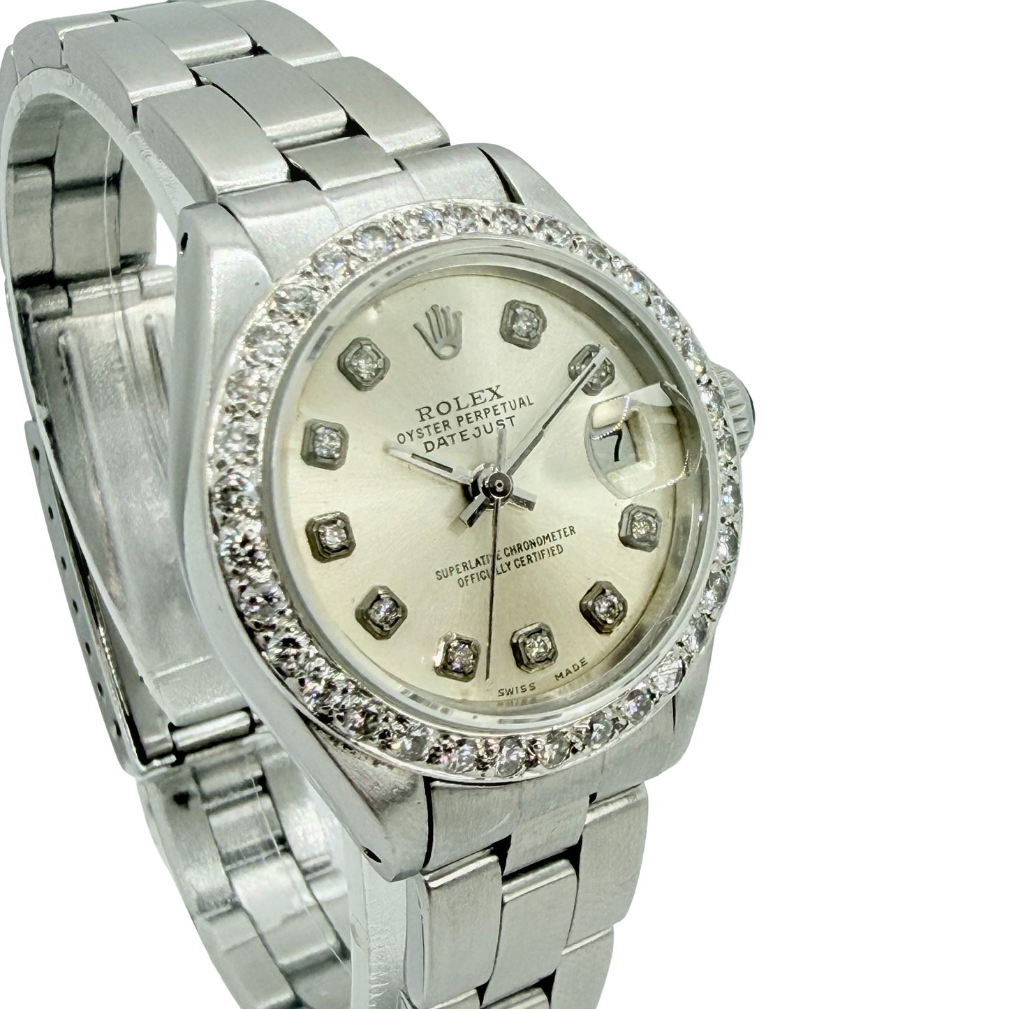 Rolex Datejust 26mm Silver Diamond Dial Diamond Bezel Steel Oyster Bracelet Ref.6916 C.1980