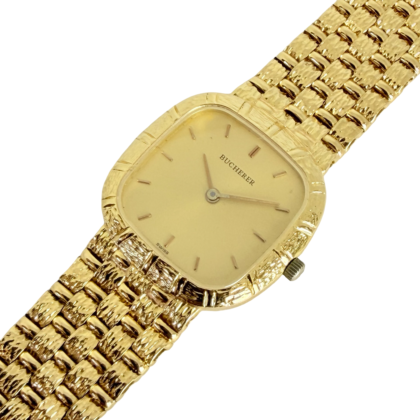 Bucherer Women's Cushion Bark 18K Yellow Gold Quartz with Bark Integrated Bracelet 8325-5