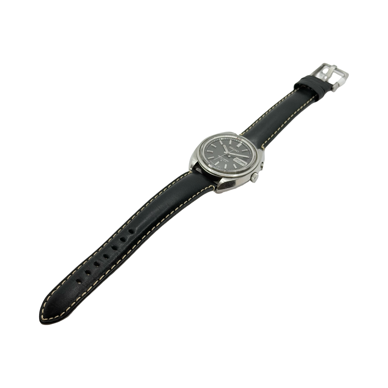 Seiko Bell-Matic Alarm Day Date Steel Case Black Leather 4006-7000 C.1969