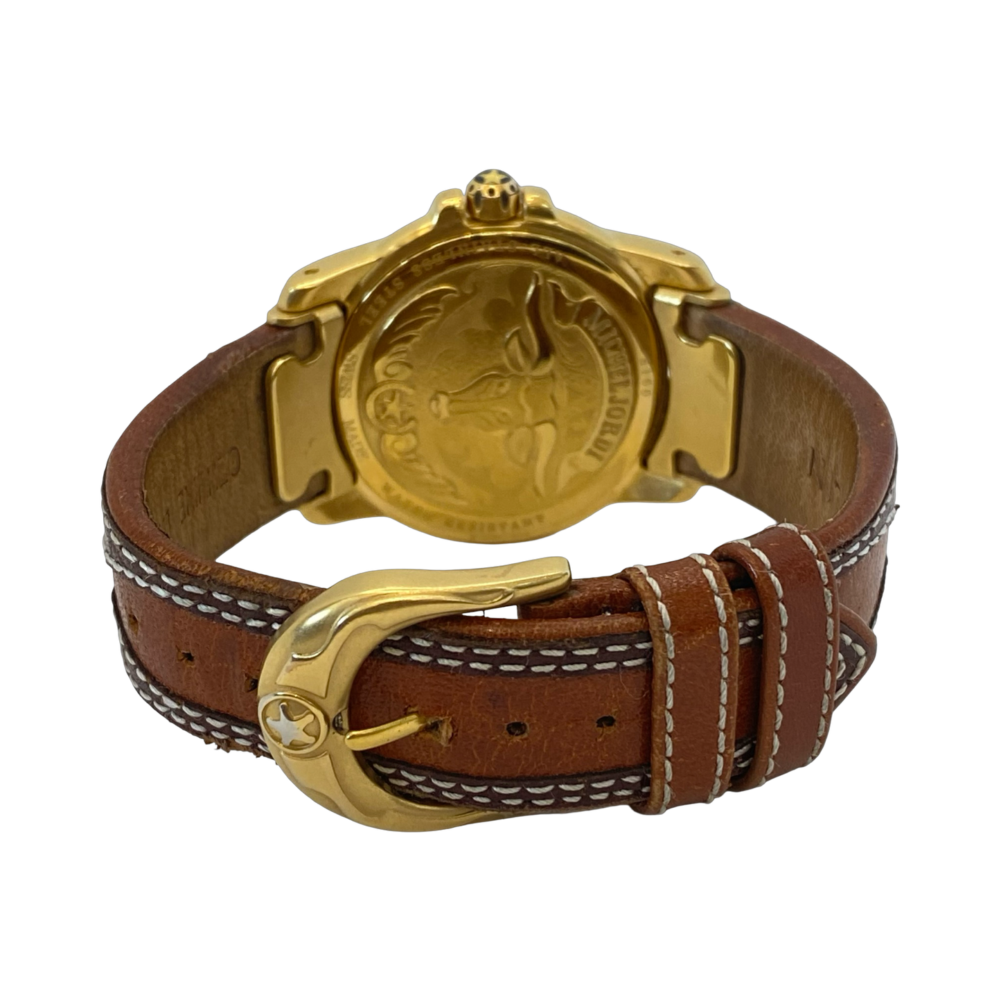 Michel Jordi Spirit of the West Quartz Gold Tone  Brown Leather Strap 8100