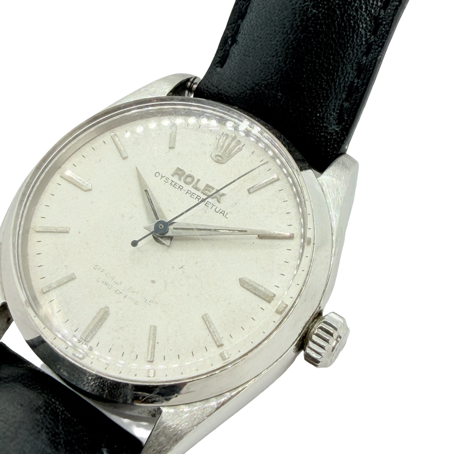 Rolex Oyster Perpetual 34mm White Dial Black Leather Strap Ref.6564 C.1957